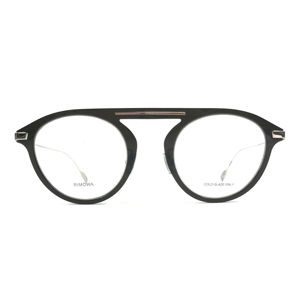 Rimowa Eyeglasses Frames RW50004U 001 Black Silver Round Full Rim 47-23-150 - Picture 1 of 13